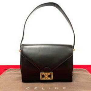 Celine Macadam Blason logo calf leather shoulder bag brown